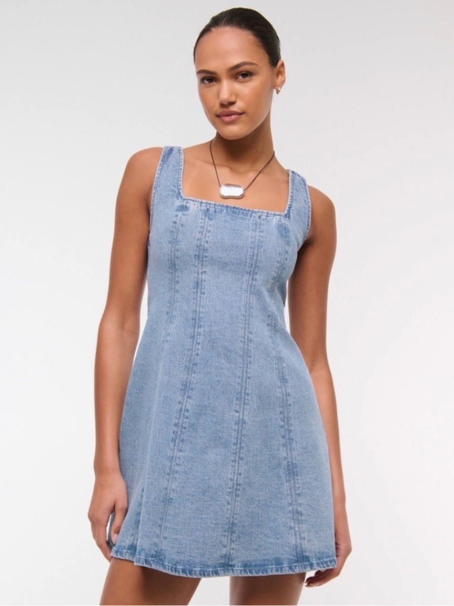 Abercrombie & Fitch Mila Square Neck Denim Mini Dress Size M